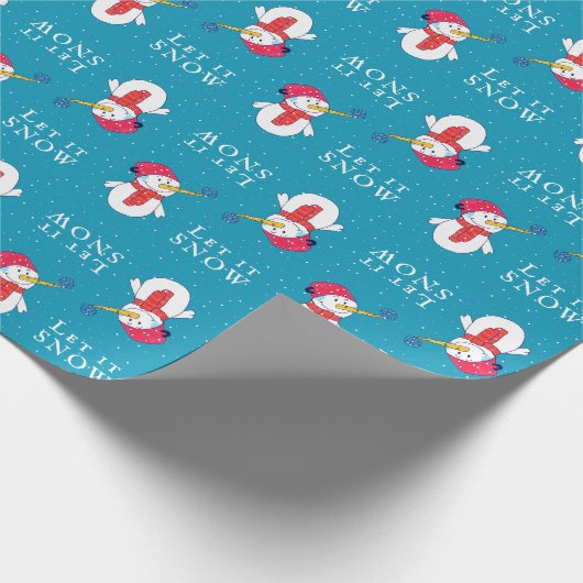 Cute Snowman met Snowflake Let it Snow Winter Kind Cadeaupapier (Hoek)