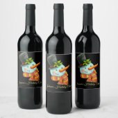 Cute Snowman met Top Hat Custom Kerstmis Wijn Etiket (Flessen)