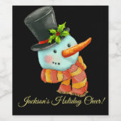 Cute Snowman met Top Hat Custom Kerstmis Wijn Etiket (Enkel label)