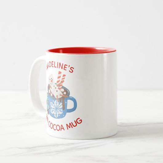 Cute Snowman Name Hot Cocaca Tweekleurige Koffiemok (Voorkant links)