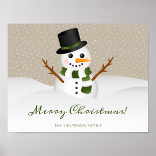 Cute Snowman op beige en op maat gesneden kerstman Poster