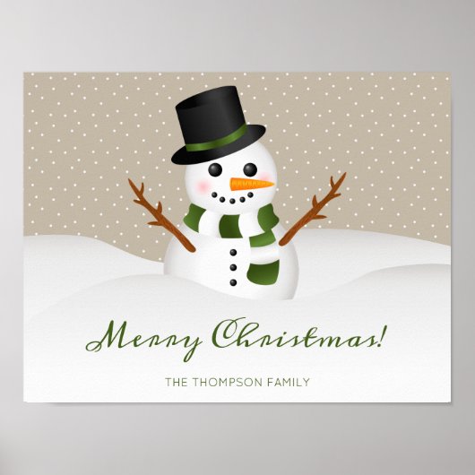 Cute Snowman op beige en op maat gesneden kerstman Poster (Voorkant)