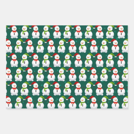 Cute Snowman op Bink, Blue en Green Background Inpakpapier Vel (Voorkant 3)