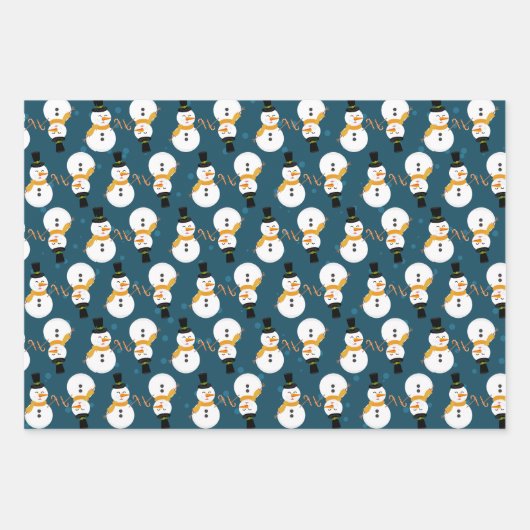 Cute Snowman op Bink, Blue en Green Background Inpakpapier Vel (Voorkant 2)