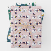 Cute Snowman op Bink, Blue en Green Background Inpakpapier Vel (In situ)