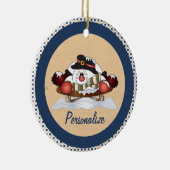 Cute Snowman op een 'Sled Blue'-Ornament Keramisch Ornament (Rechts)