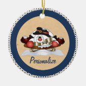 Cute Snowman op een 'Sled Blue'-Ornament Keramisch Ornament (Voorkant)