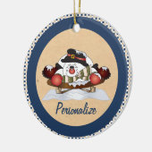 Cute Snowman op een 'Sled Blue'-Ornament Keramisch Ornament (Links)