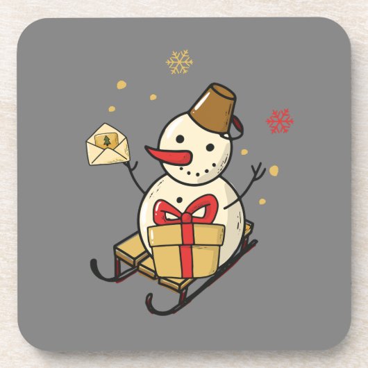 Cute Snowman op een spoor Bier Onderzetter (Voorkant)