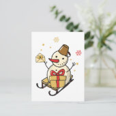 Cute Snowman op een spoor Briefkaart (Staand voorkant)