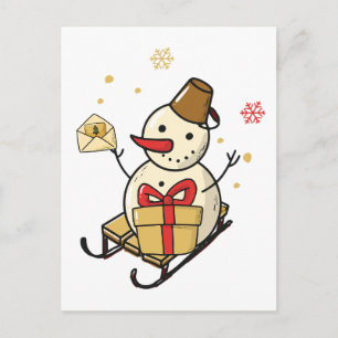 Cute Snowman op een spoor Briefkaart
