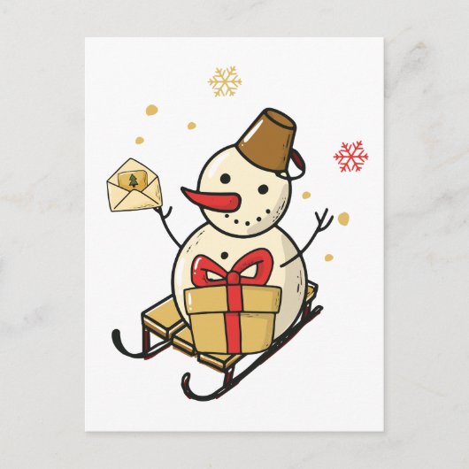 Cute Snowman op een spoor Briefkaart (Voorkant)