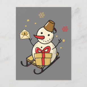 Cute Snowman op een spoor Briefkaart