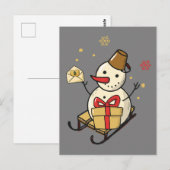 Cute Snowman op een spoor Briefkaart (Voorkant / Achterkant)