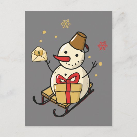Cute Snowman op een spoor Briefkaart (Voorkant)