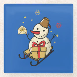 Cute Snowman op een spoor Glazen Onderzetter