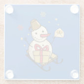 Cute Snowman op een spoor Glazen Onderzetter (Achterkant)