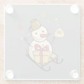 Cute Snowman op een spoor Glazen Onderzetter (Achterkant)