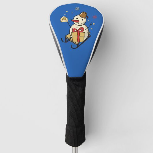 Cute Snowman op een spoor Golfheadcover (Voorkant)