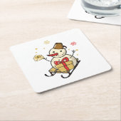 Cute Snowman op een spoor Kartonnen Onderzetters (Schuin)