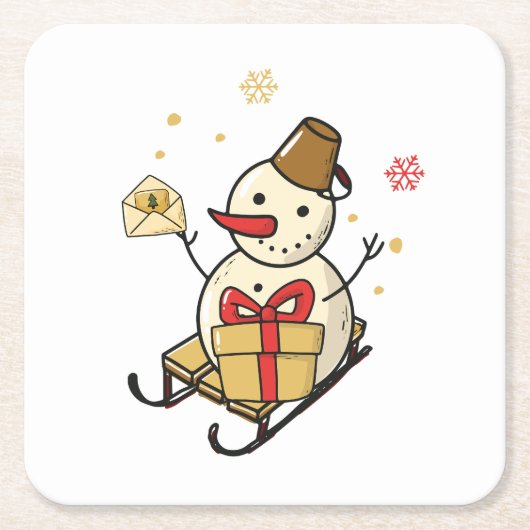 Cute Snowman op een spoor Kartonnen Onderzetters (Voorkant)