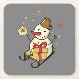 Cute Snowman op een spoor Kartonnen Onderzetters