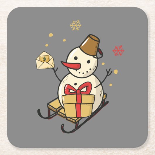 Cute Snowman op een spoor Kartonnen Onderzetters (Voorkant)