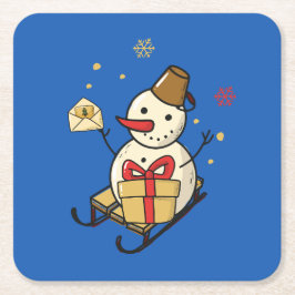 Cute Snowman op een spoor Kartonnen Onderzetters