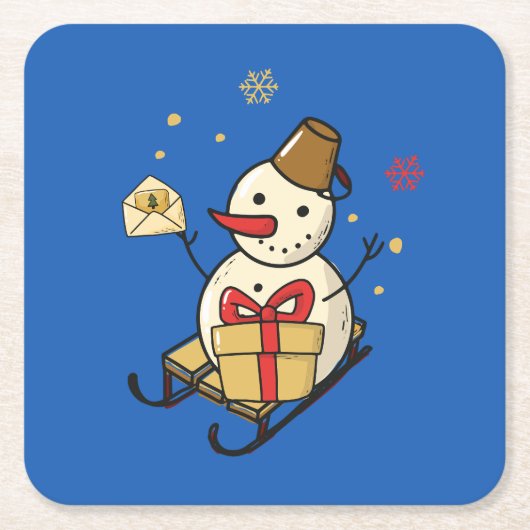 Cute Snowman op een spoor Kartonnen Onderzetters (Voorkant)