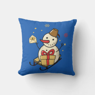 Cute Snowman op een spoor Kussen