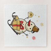 Cute Snowman op een spoor Legpuzzel (Horizontaal)