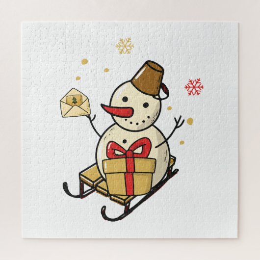 Cute Snowman op een spoor Legpuzzel (Verticaal)
