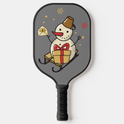 Cute Snowman op een spoor Pickleball Paddle (Voorkant)