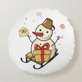 Cute Snowman op een spoor Rond Kussen