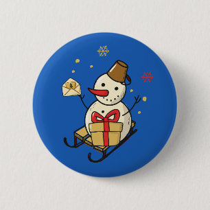 Cute Snowman op een spoor Ronde Button 5,7 Cm