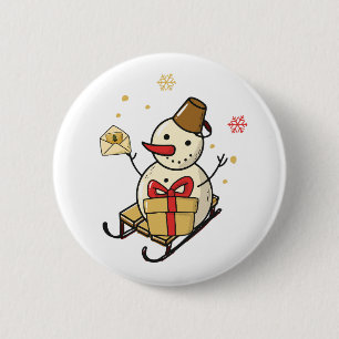 Cute Snowman op een spoor Ronde Button 5,7 Cm