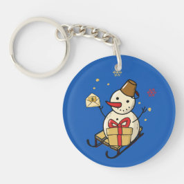 Cute Snowman op een spoor Sleutelhanger