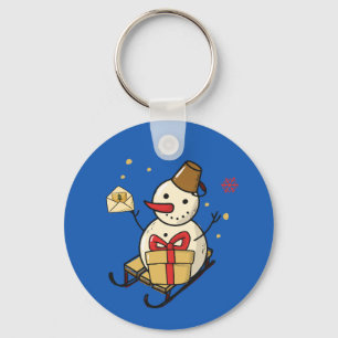 Cute Snowman op een spoor Sleutelhanger