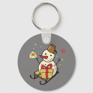 Cute Snowman op een spoor Sleutelhanger