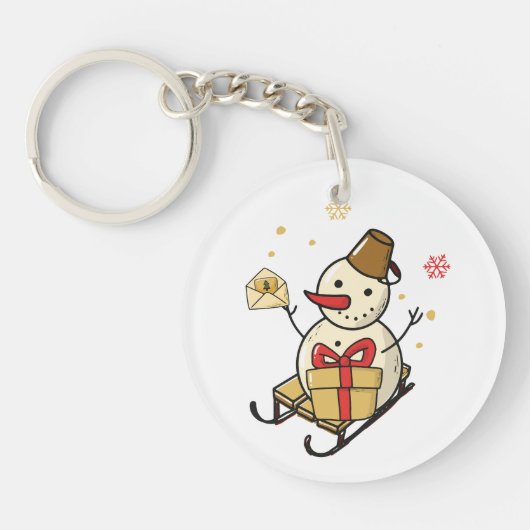 Cute Snowman op een spoor Sleutelhanger (Voorkant)