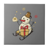 Cute Snowman op een spoor Tegeltje (Voorkant)