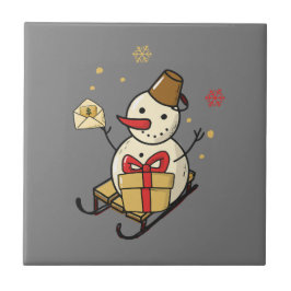 Cute Snowman op een spoor Tegeltje