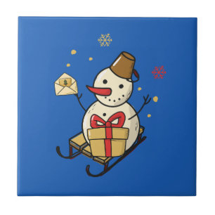 Cute Snowman op een spoor Tegeltje