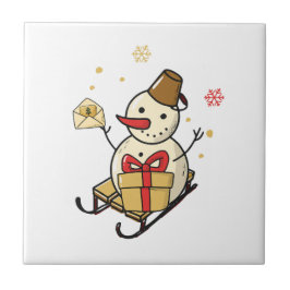 Cute Snowman op een spoor Tegeltje