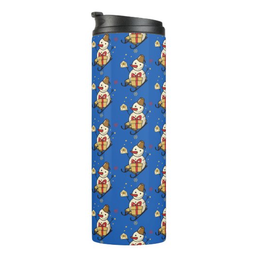 Cute Snowman op een spoor Thermosbeker (Geroteerd rechts)
