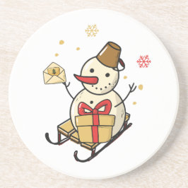 Cute Snowman op een spoor Zandsteen Onderzetter