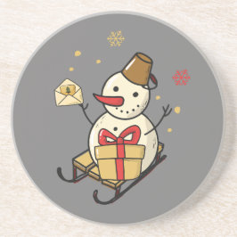 Cute Snowman op een spoor Zandsteen Onderzetter