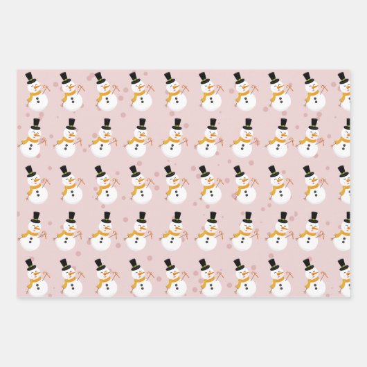 Cute Snowman op roze, blauw en groene achtergrond Inpakpapier Vel (Voorkant)