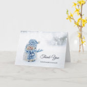 Cute Snowman op Winter Foto bedankt Kaart (Gele Bloem)