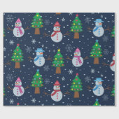 Cute Snowman-patroon met kerstbomen Cadeaupapier (Vlak)